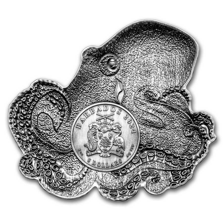 2024 Barbados 3 oz Silver Octopus Shaped Coin (with Box & COA) | eBay